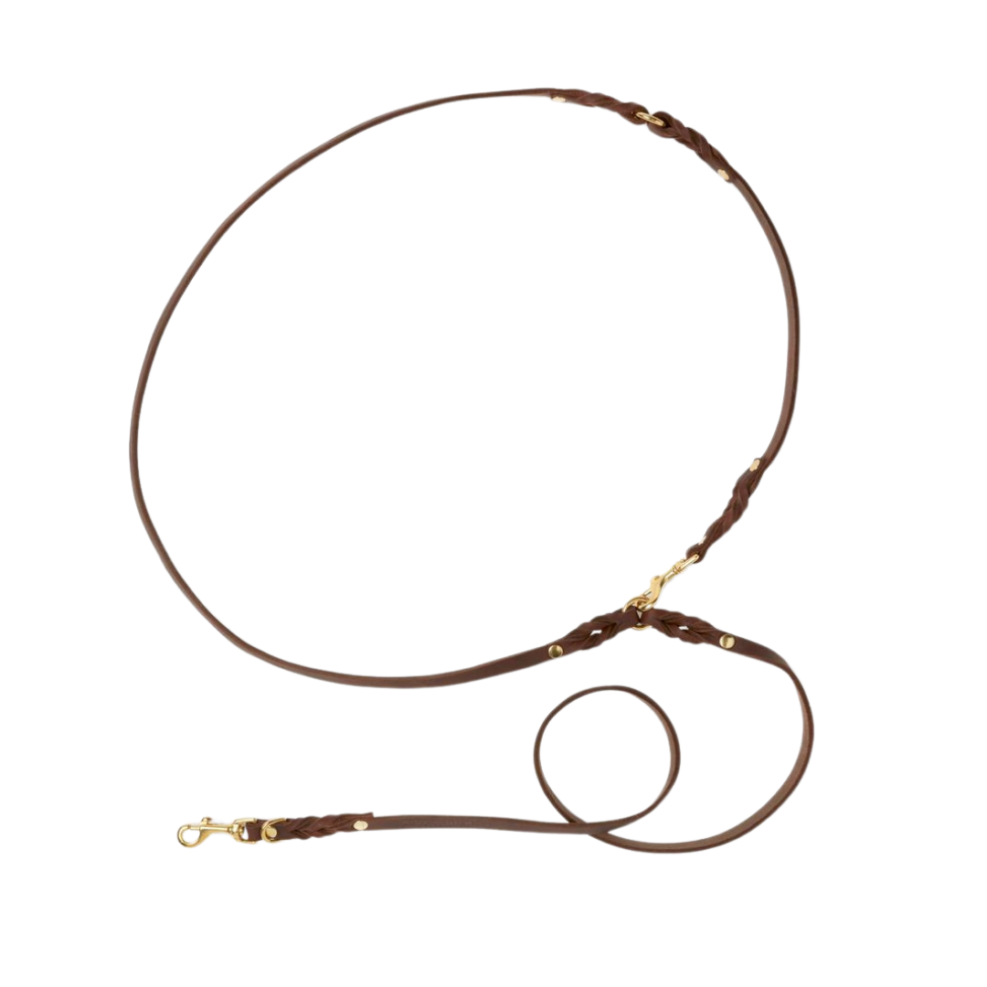 Butter Leather 3x Adjustable Dog Leash - Classic Brown