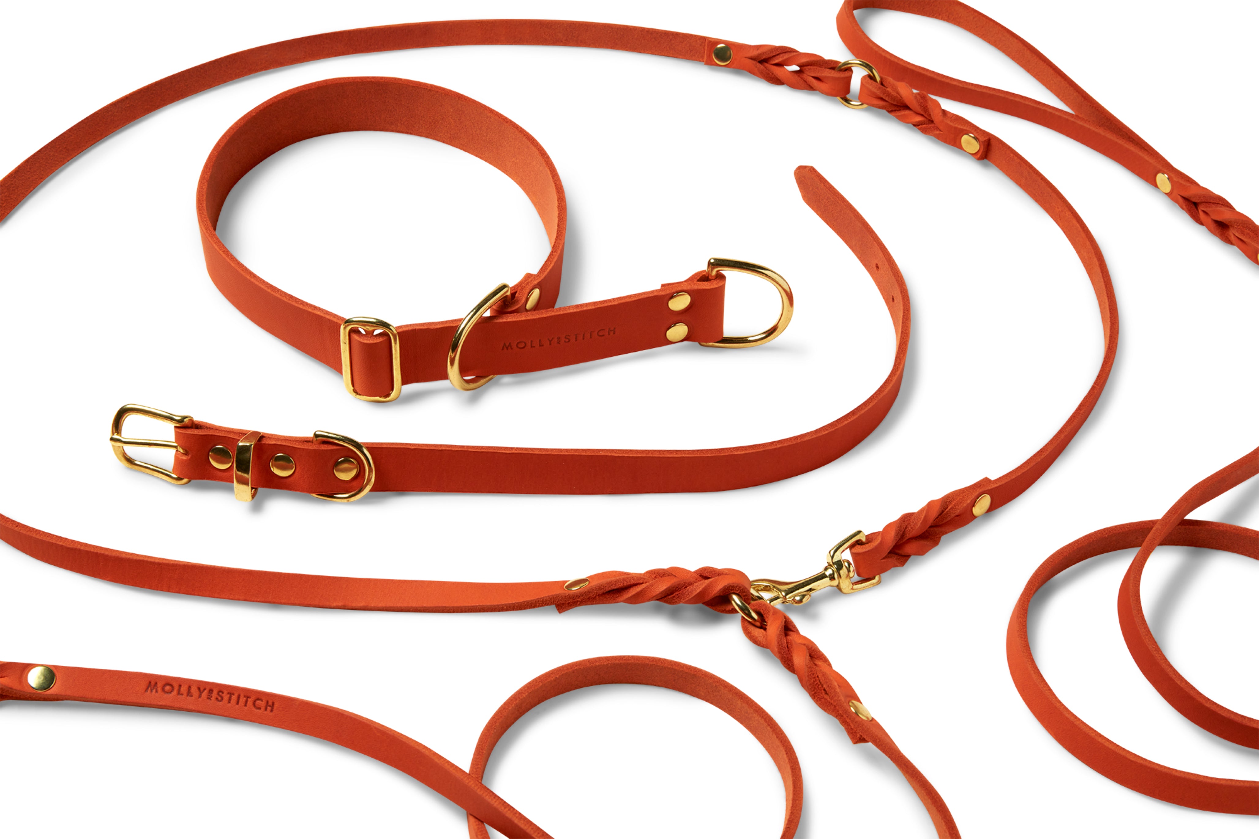 Elegant 6.5-foot dog leash made from genuine German leather and featuring brass hardware