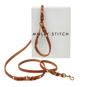 Butter Leather 3x Adjustable Dog Leash - Sahara Cognac