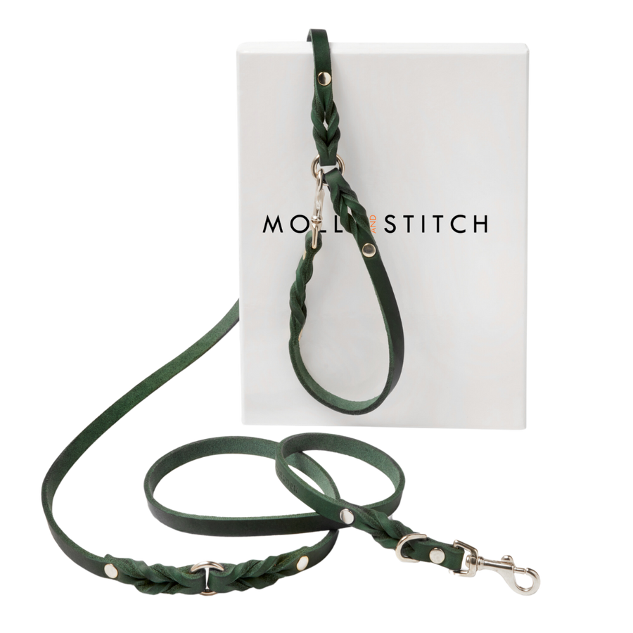 Butter Leather 3x Adjustable Dog Leash - Forest Green