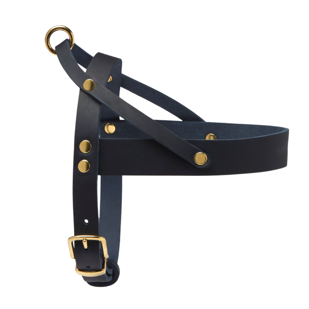 Butter Leather Dog Harness - Navy Blue