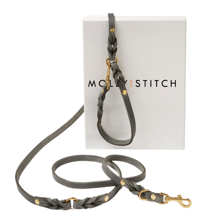 Butter Leather 3x Adjustable Dog Leash - Timeless Grey
