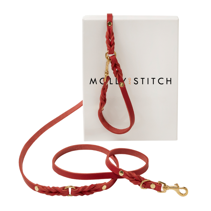 Butter Leather 3x Adjustable Dog Leash - Chili Red