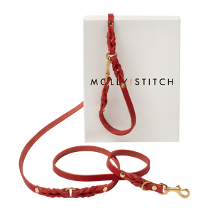 Butter Leather 3x Adjustable Dog Leash - Chili Red