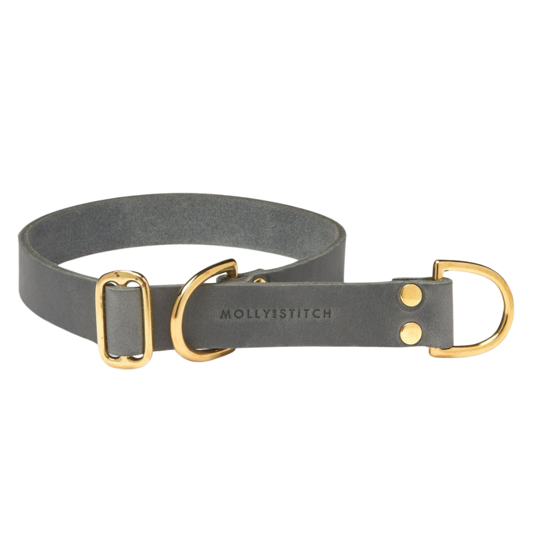 Soft leather dog collar with solid brass and steel options, designed for both comfort and style