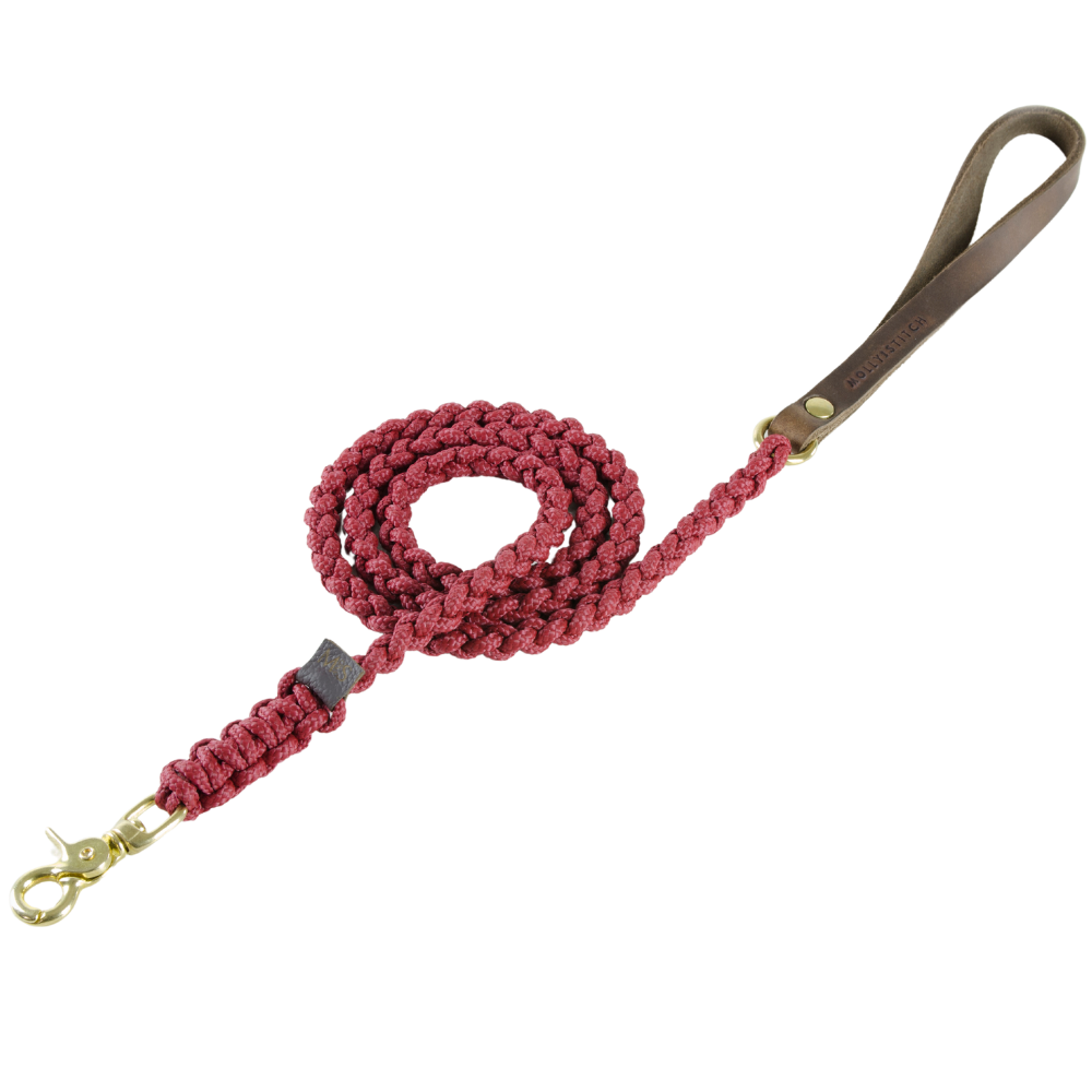 Touch of Leather Dog Leash - Redwine
