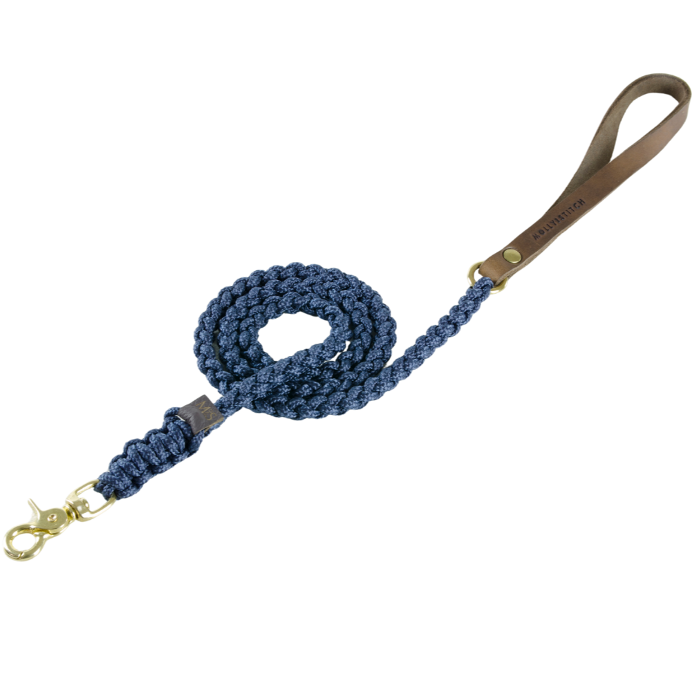 Touch of Leather Dog Leash - Navy
