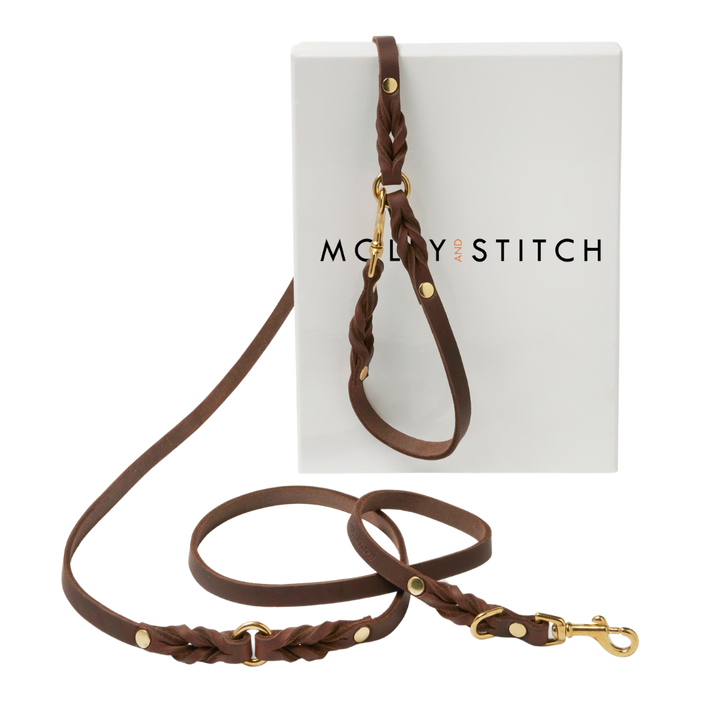 Butter Leather 3x Adjustable Dog Leash - Classic Brown