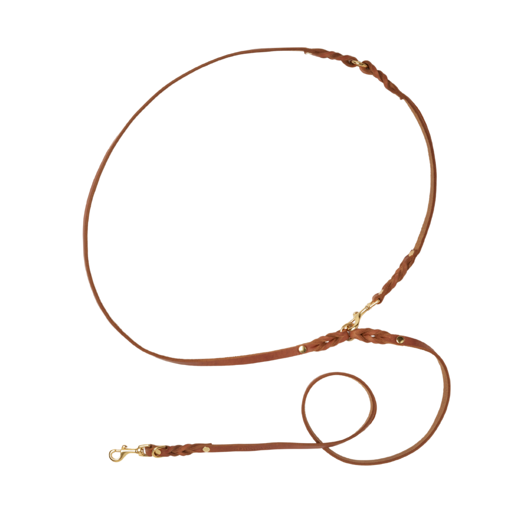 Premium leather leash with a soft, adjustable handle and solid brass hardware, handmade in Austria