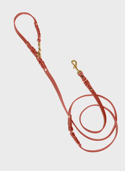 Butter Leather 3x Adjustable Dog Leash - Coral