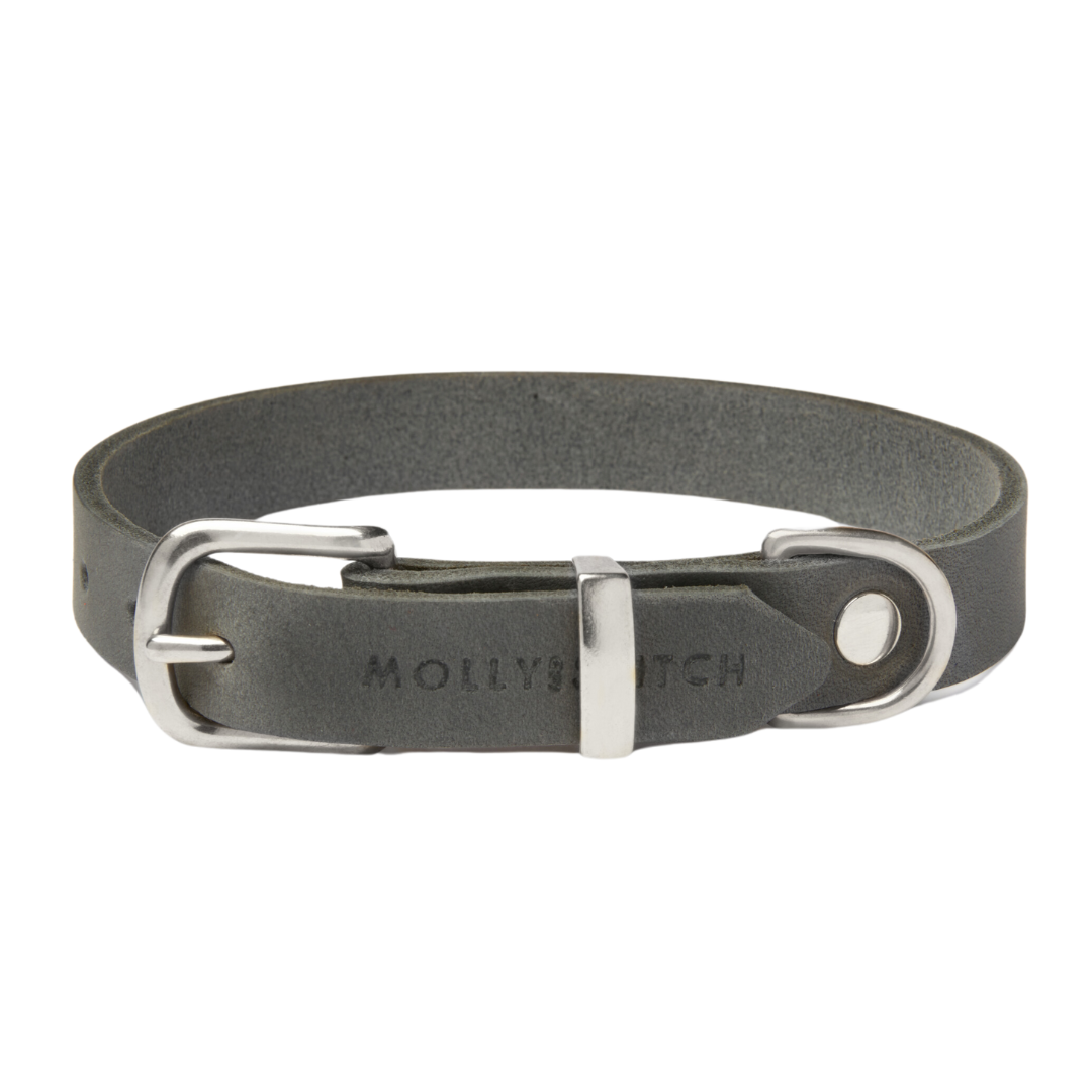 Soft leather dog collar with solid brass and steel options, designed for both comfort and style