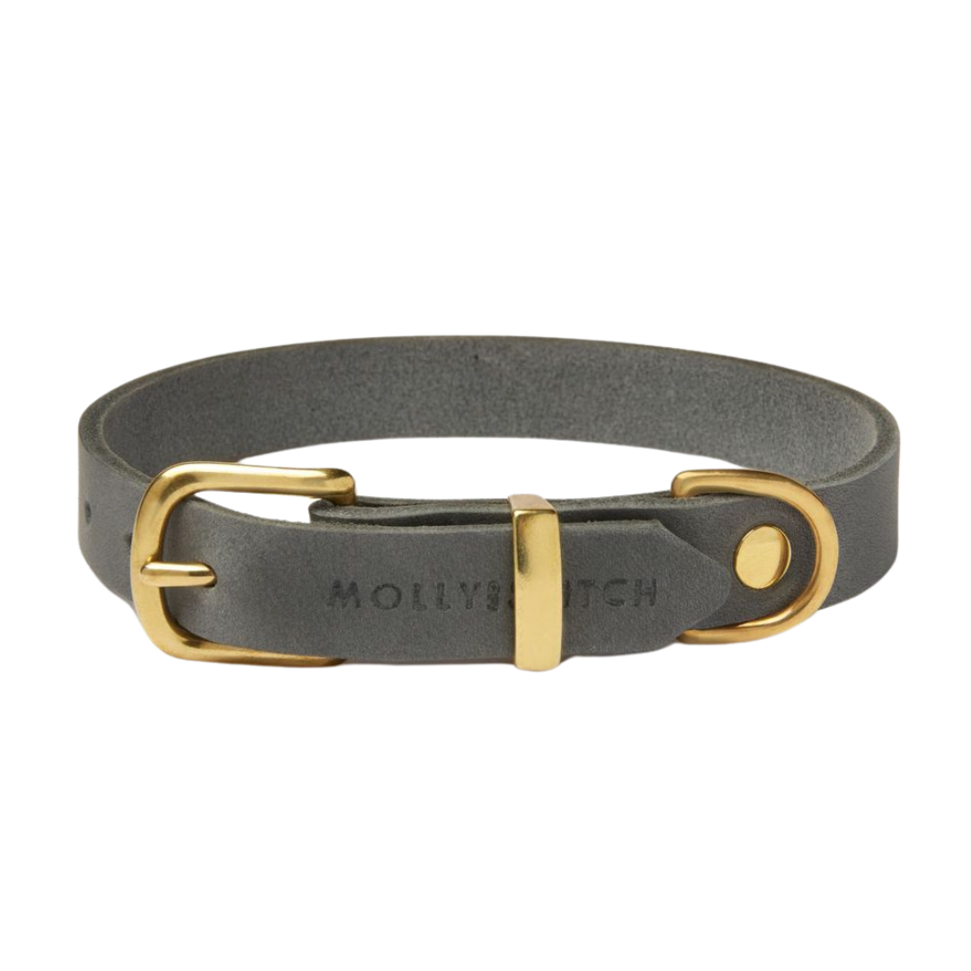 Soft leather dog collar with solid brass and steel options, designed for both comfort and style