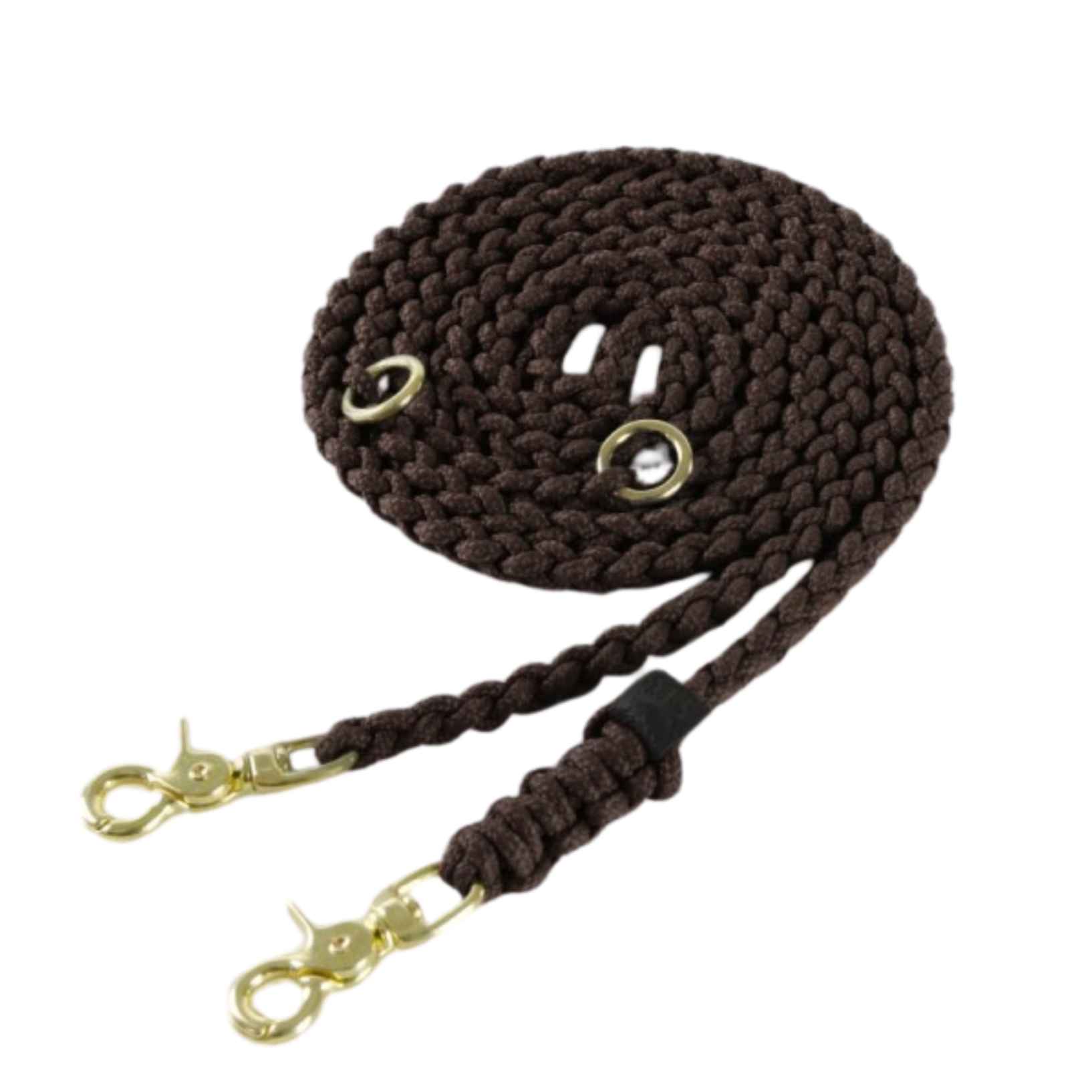 Handmade leather leash with spring-loaded brass clasps and braided detailing for durability