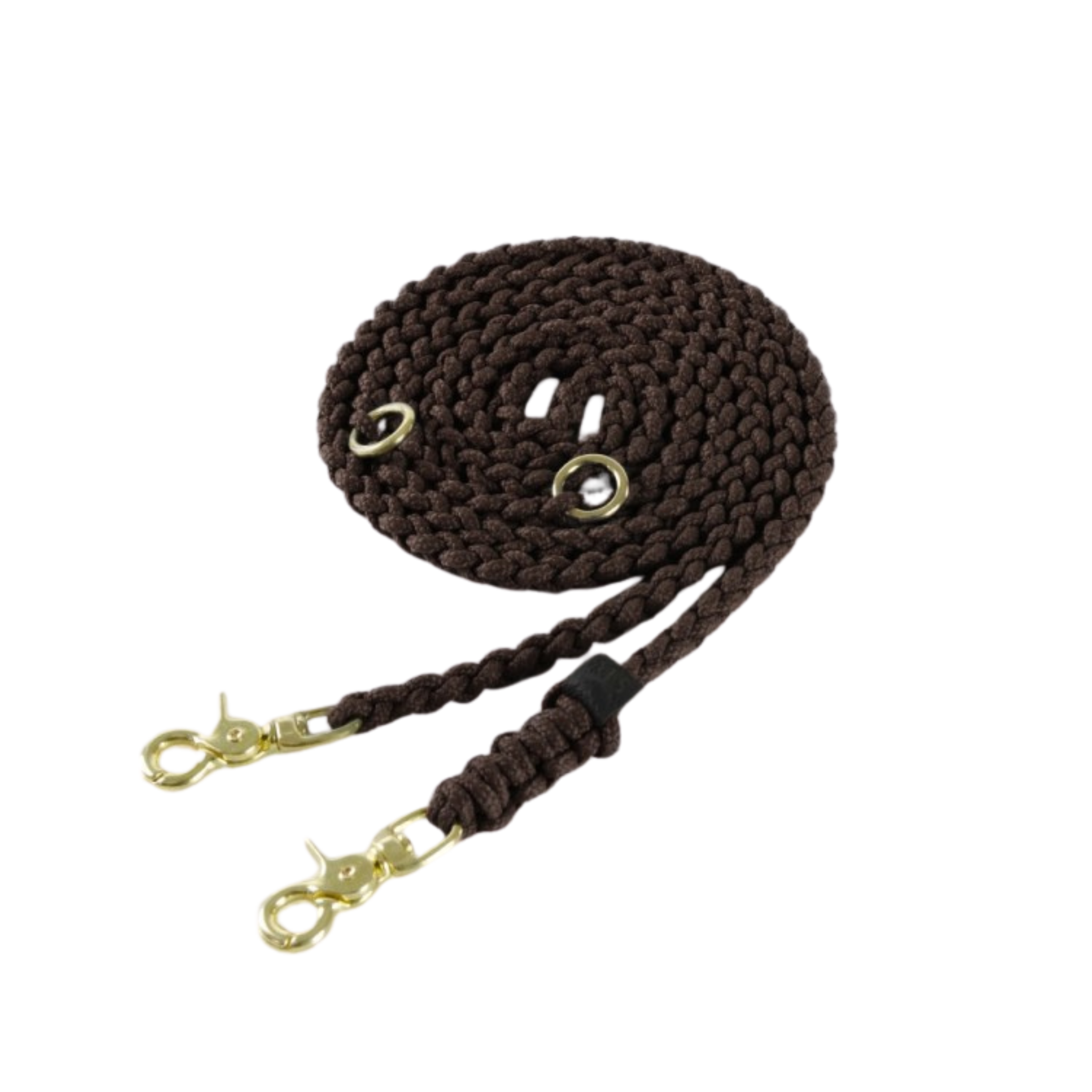 Handmade leather leash with spring-loaded brass clasps and braided detailing for durability