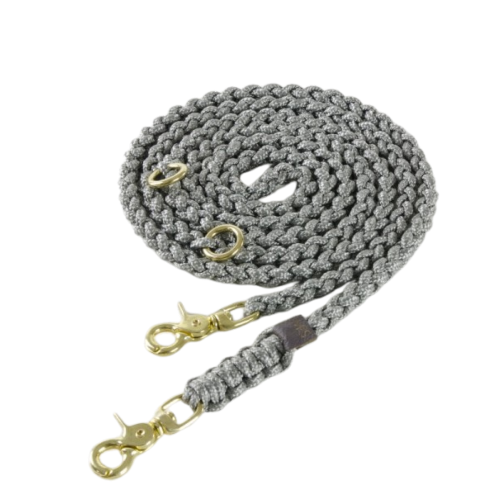 Handmade leather leash with spring-loaded brass clasps and braided detailing for durability