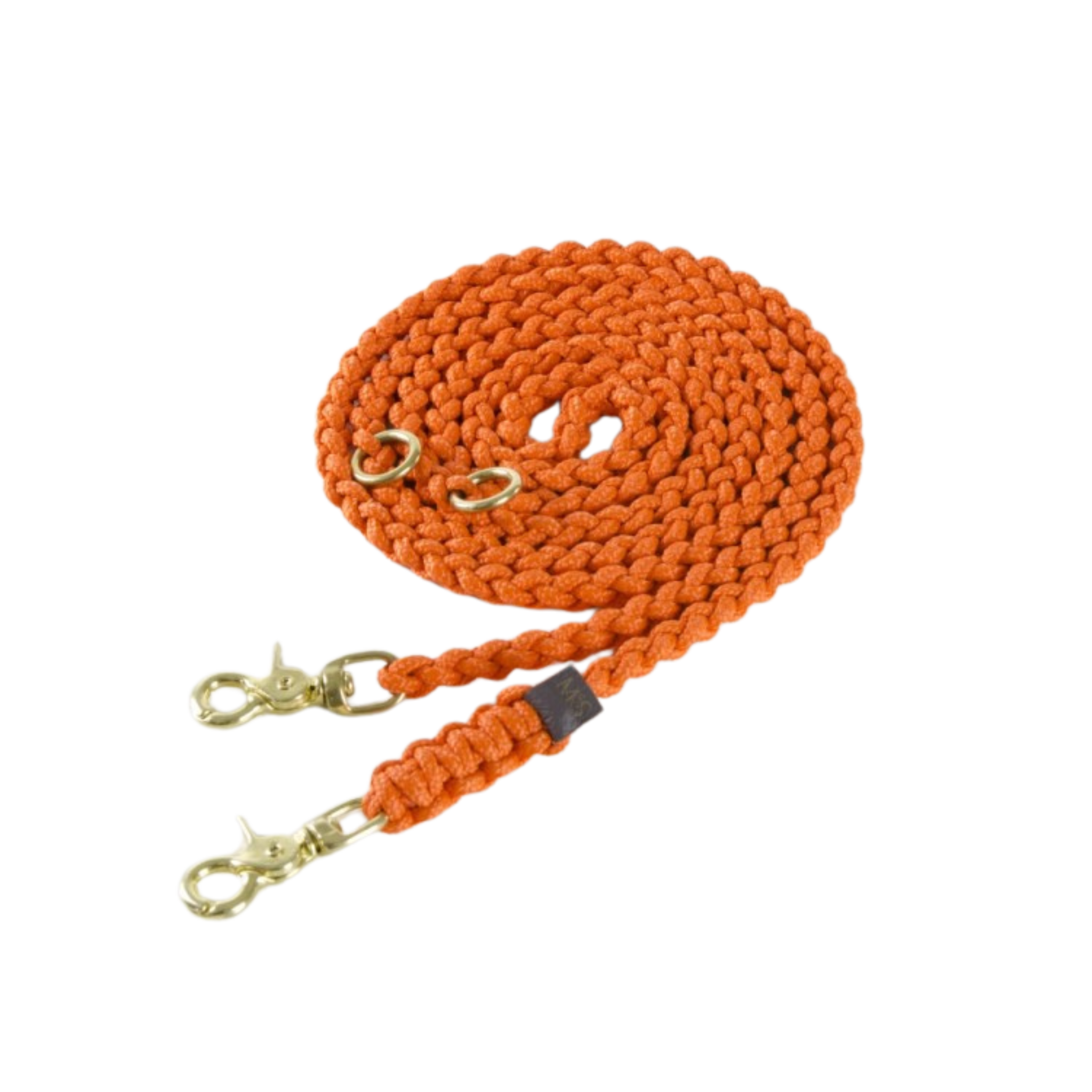 Adjustable leather dog leash with soft braided handle and solid brass clasps, handmade in Austria