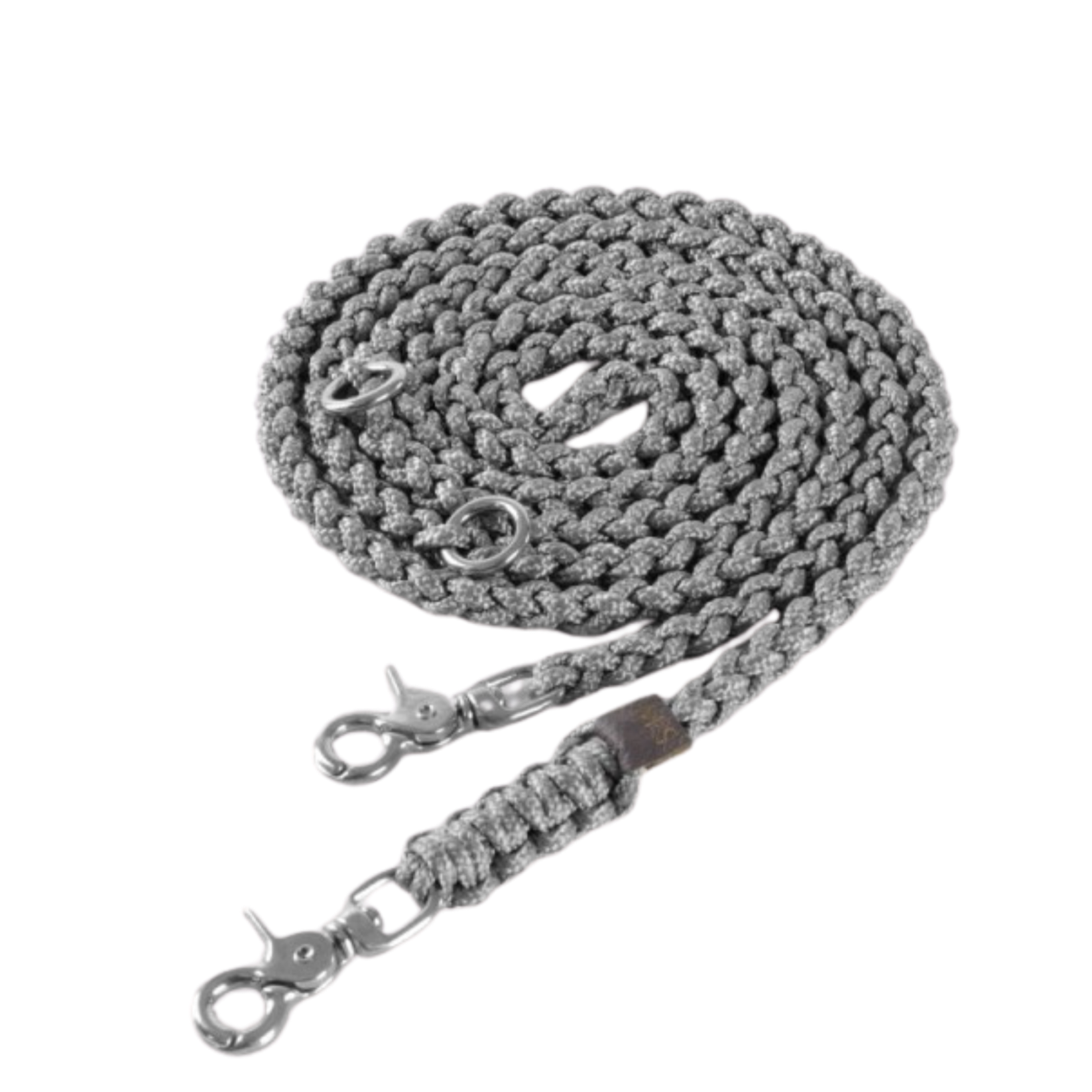 Handmade leather leash with spring-loaded steel clasps and braided detailing for durability