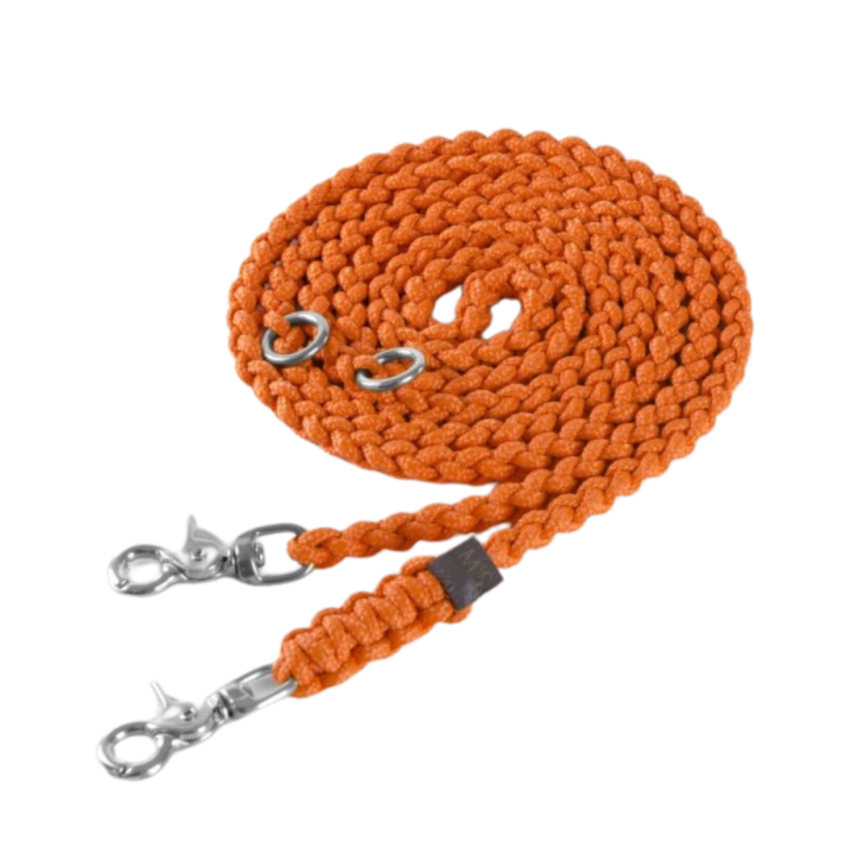 Adjustable leather dog leash with soft braided handle and solid steel clasps, handmade in Austria