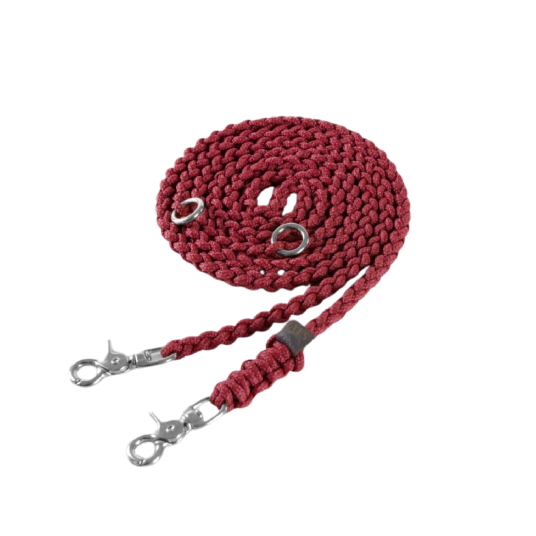 Adjustable leather dog leash with soft braided handle and solid steel clasps, handmade in Austria