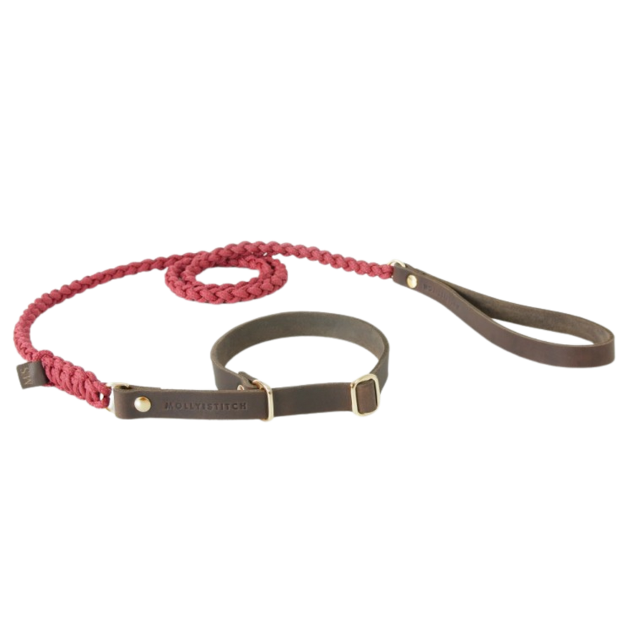 Touch of Leather Retriever Dog Leash - Redwine