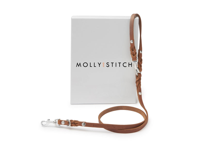 Butter Leather 2x Adjustable Dog Leash - Sahara Cognac