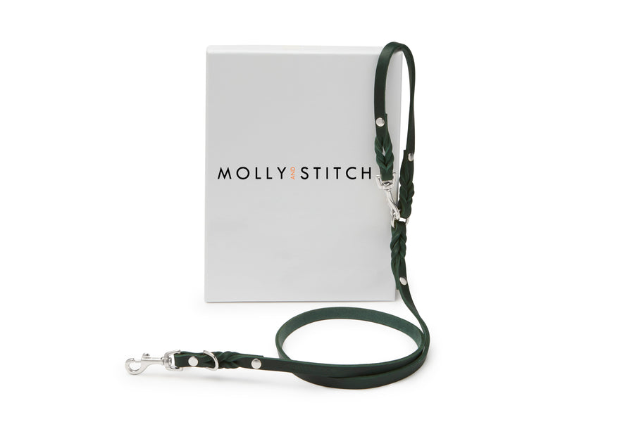 Butter Leather 2x Adjustable Dog Leash - Forest Green