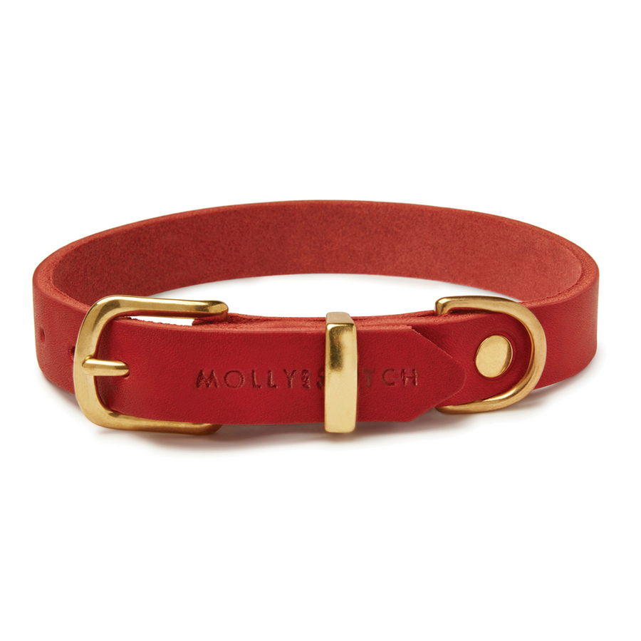Molly and Stitch US | Butter Leather Dog Collar - Chili Red, Brass / Xs