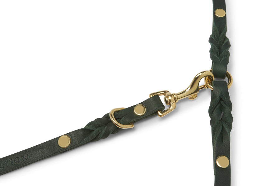 Butter Leather 2x Adjustable Dog Leash - Forest Green