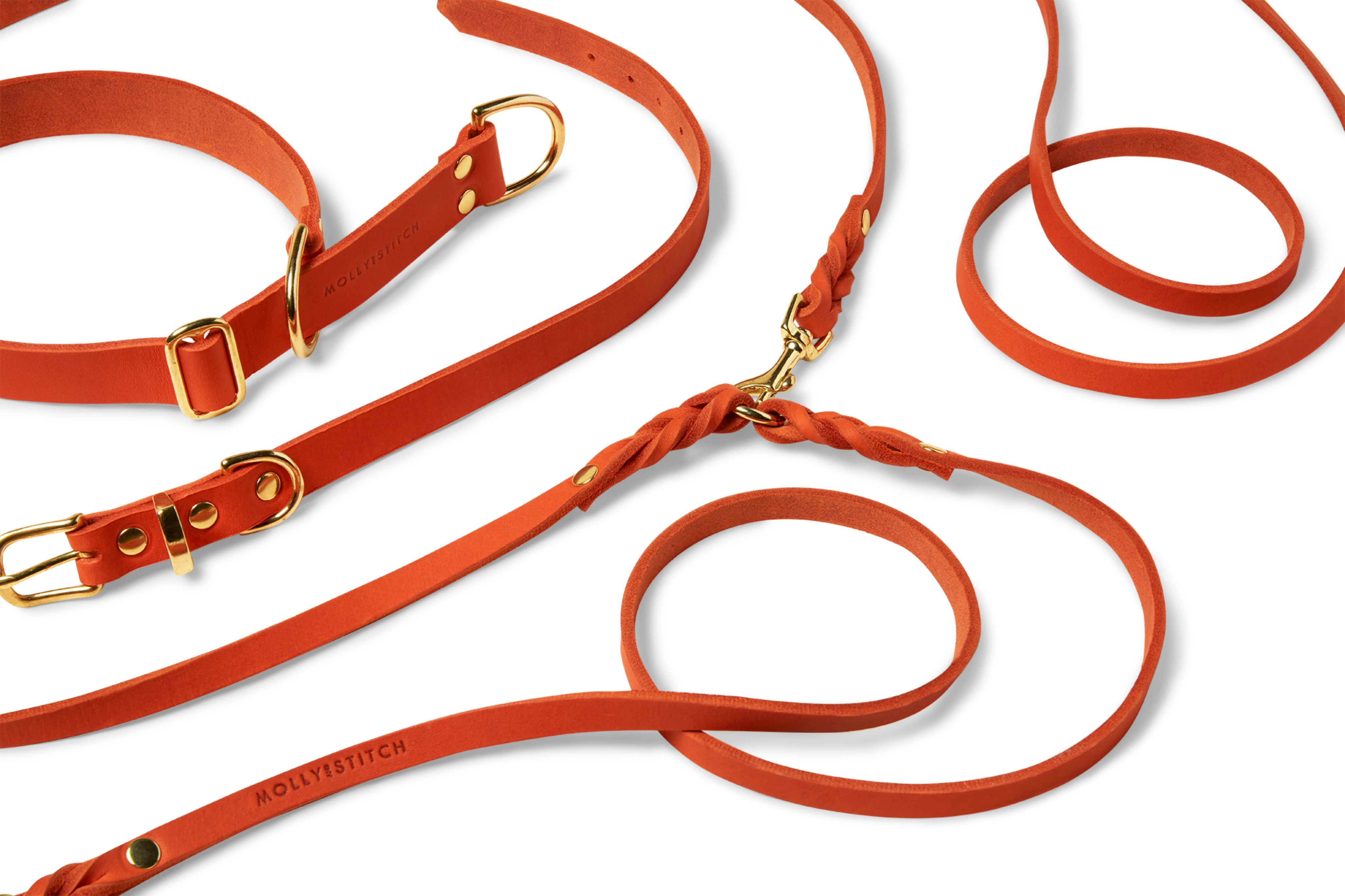 Elegant 6.5-foot dog leash made from genuine German leather and featuring brass hardware