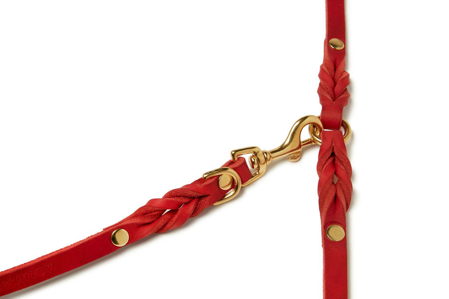 Butter Leather 3x Adjustable Dog Leash - Chili Red