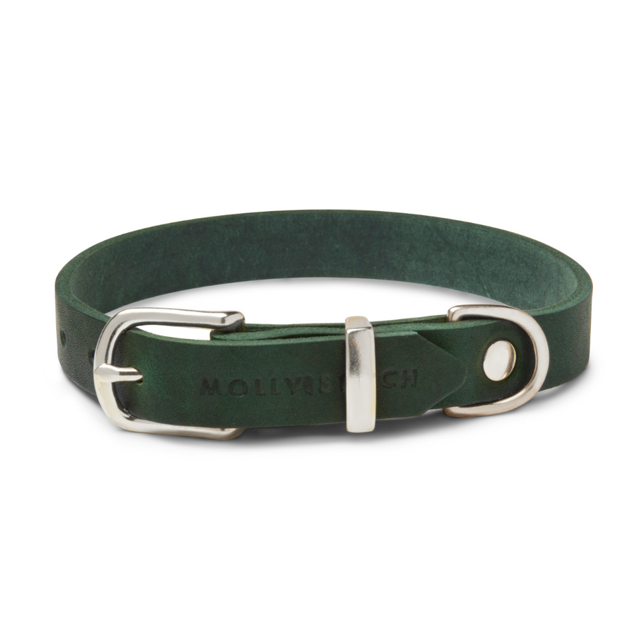 Dark green deals leather dog collar