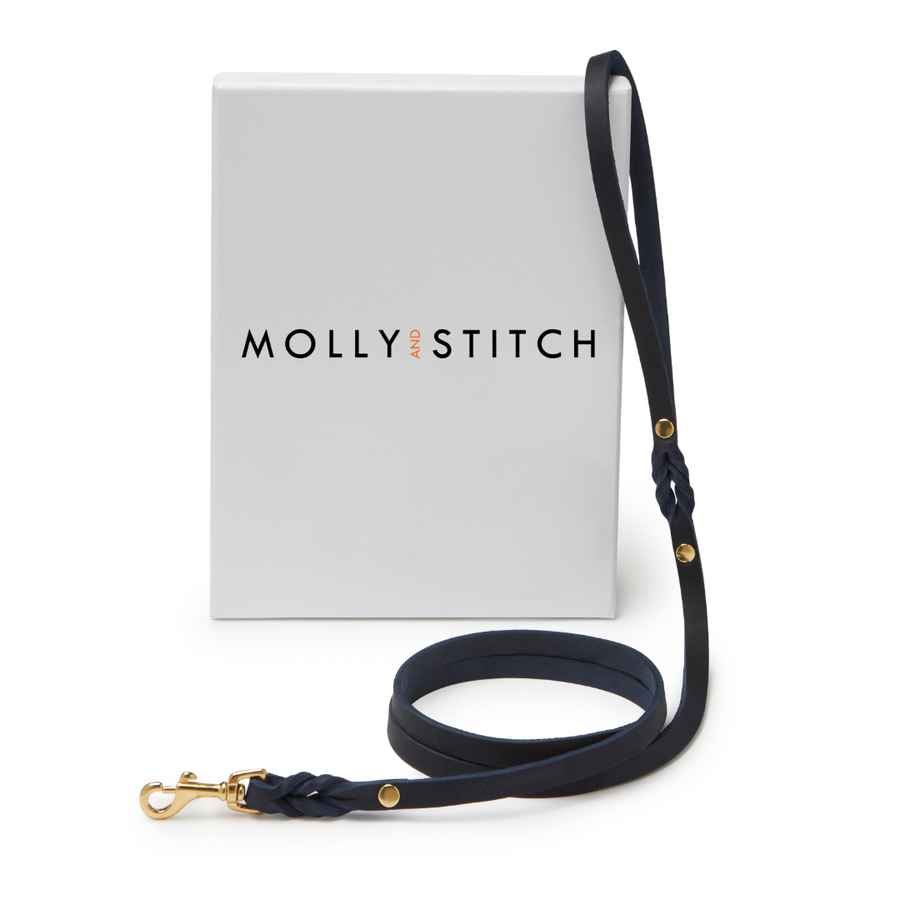 Butter Leather City Dog Leash - Navy Blue