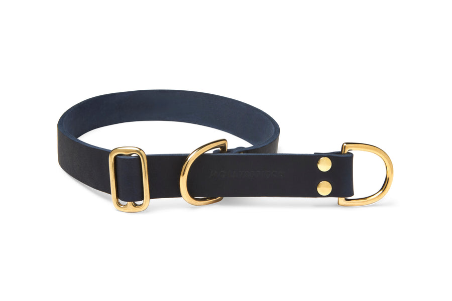 Butter Leather Retriever Dog Collar - Navy Blue
