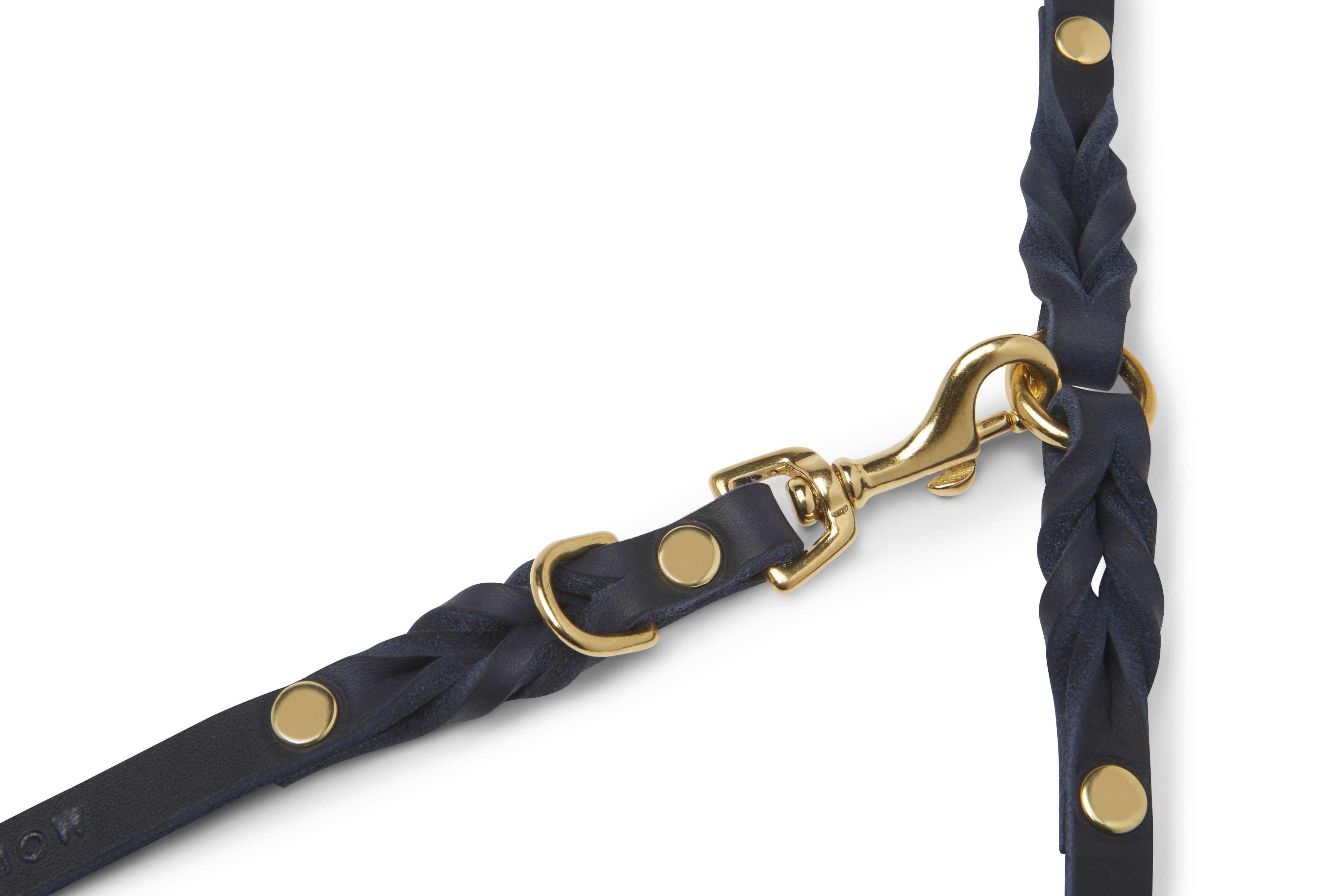 Luxurious German leather leash in Navy Blue color with steel clasps and a soft, adjustable handle