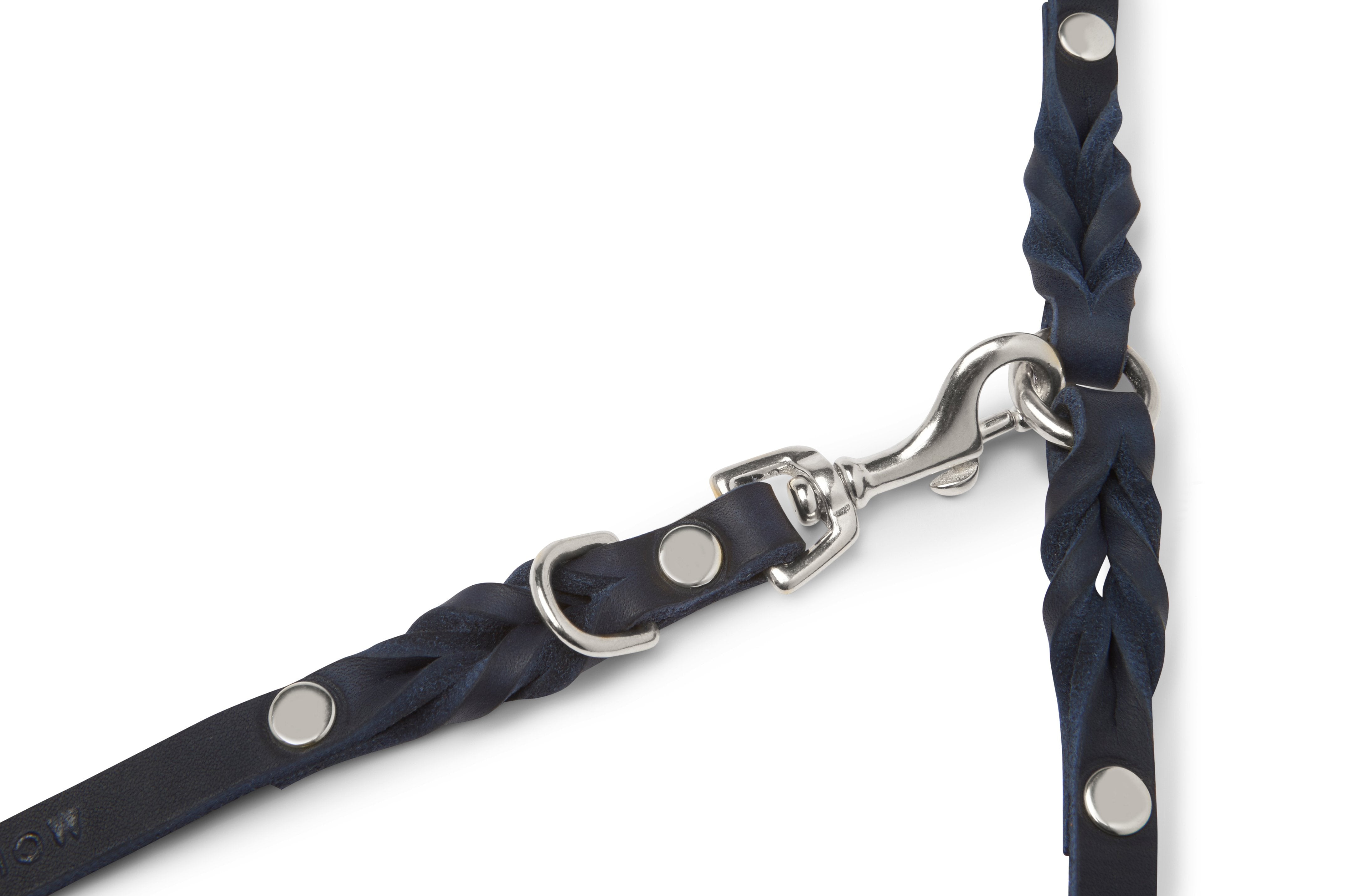 Luxurious German leather leash in Navy Blue color with steel clasps and a soft, adjustable handle