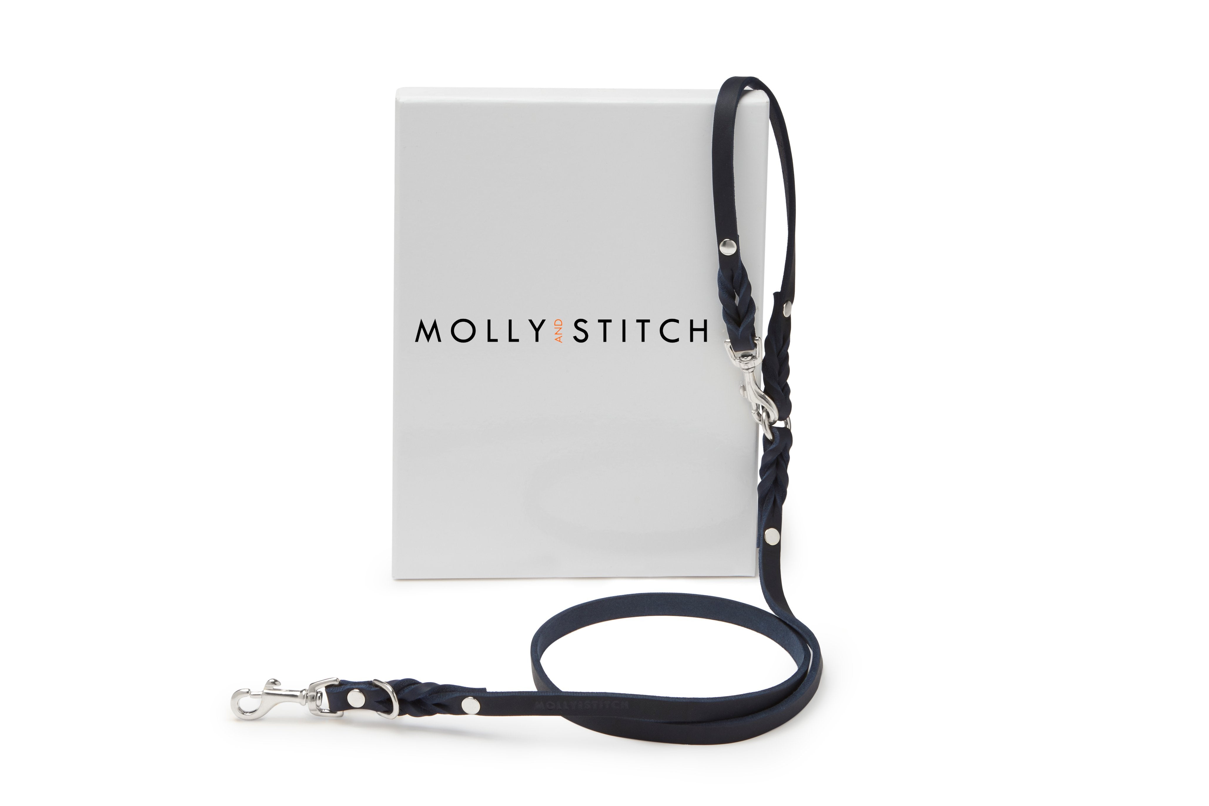 Luxurious German leather leash in Navy Blue color with steel clasps and a soft, adjustable handle